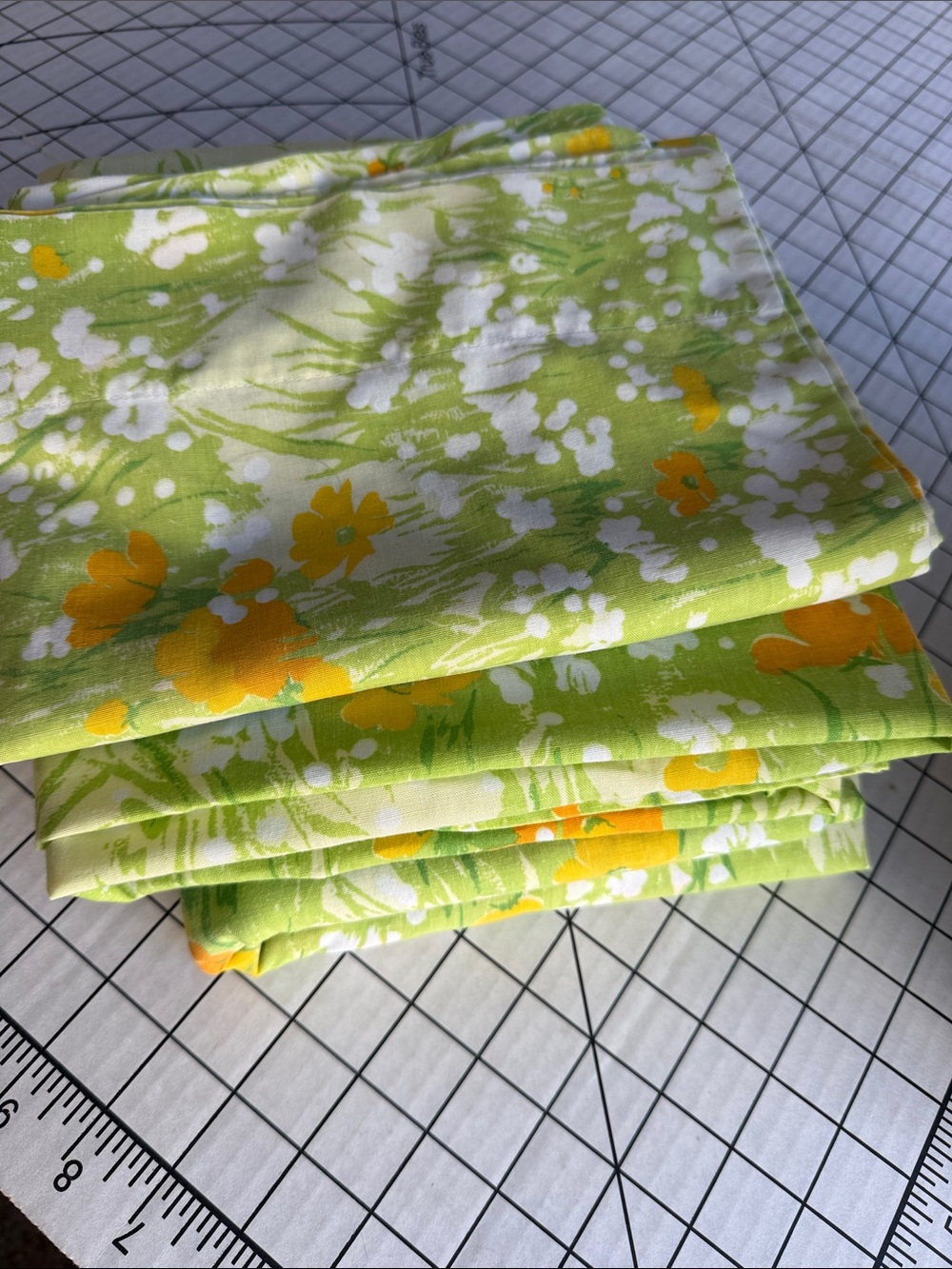 Vintage 1970s Dan River Twin Sheet Set Floral Green Yellow Dantrel No Iron 3pc